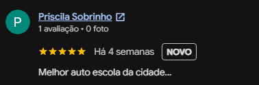 Avaliação de aluno da Autoescola JR PRO no Google