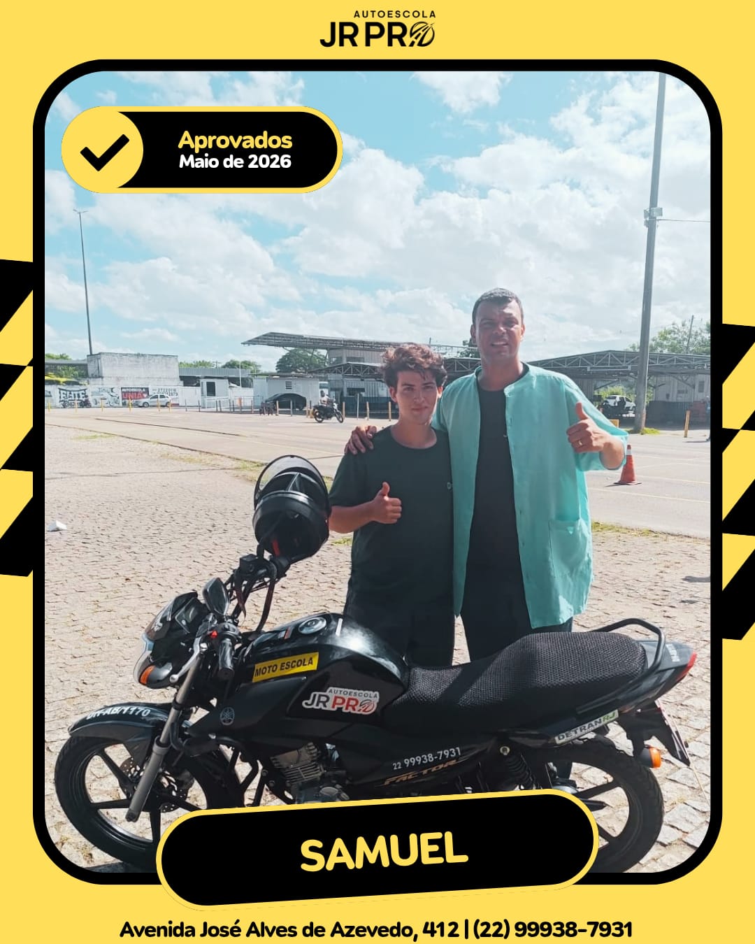 Foto de Samuel na Autoescola JR PRO